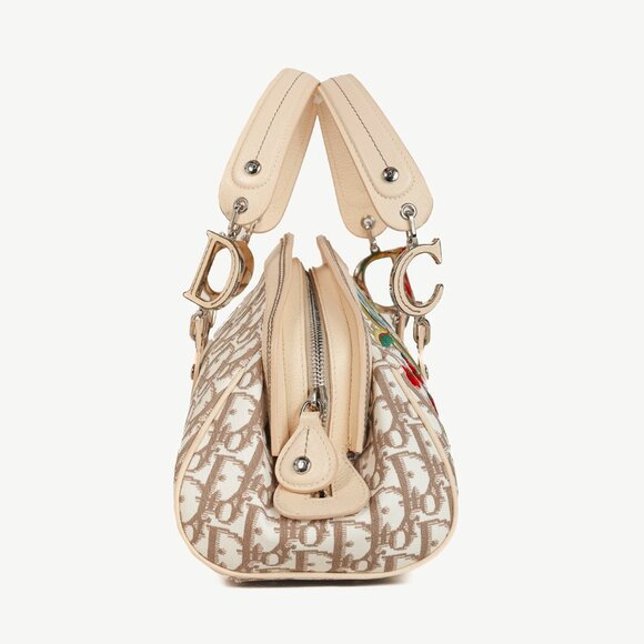 Christian Dior Vintage Flowers Beige Monogram Canvas Embroidered Frame Bag - Picture 3 of 14
